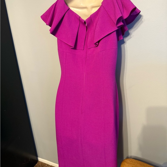NWT ANTONIO MELANI Fuchsia Pink/Purplish Asymmetrical Ruffled Sheath Dress  4 - Picture 2 of 6
